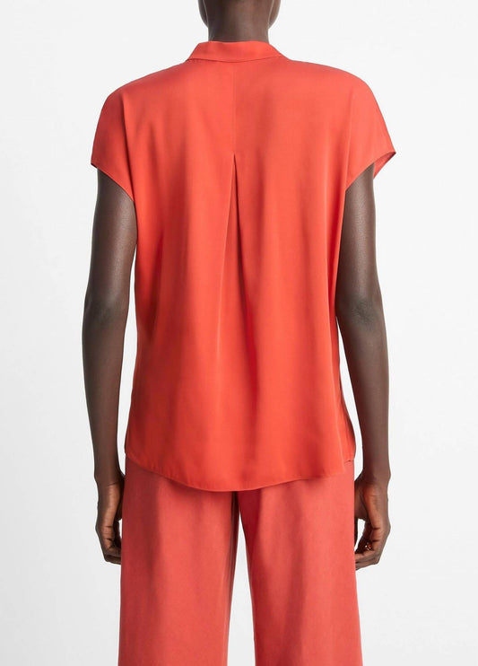 Vince - Contrast Placket Cap Sleeve Blouse