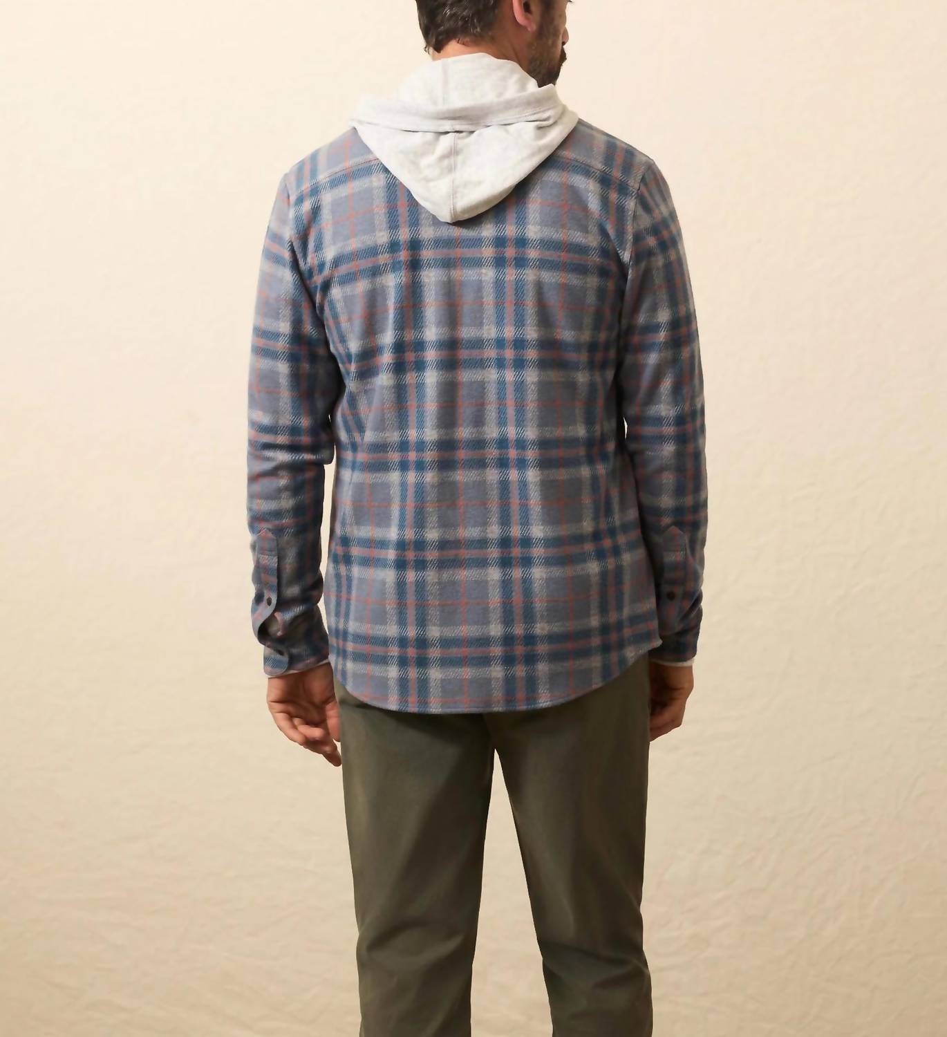 Faherty Double Pocket Legend Sweater Shirt in three lakes plaid - men's shirt - detail view