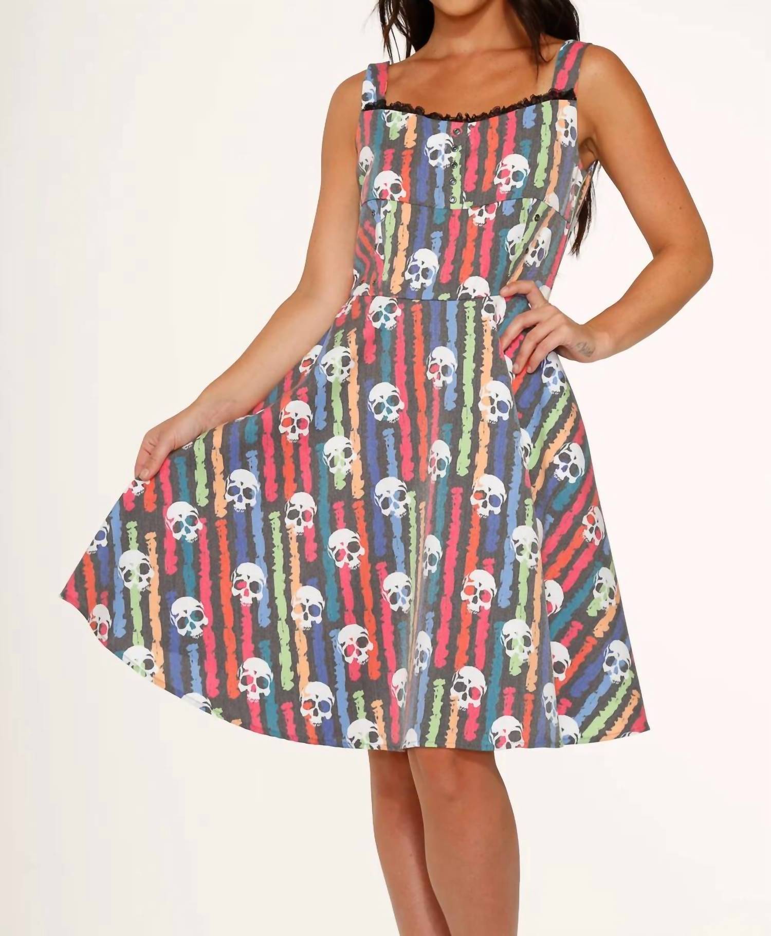 Orchid Bloom - Skulls Rainbow Swing Dress