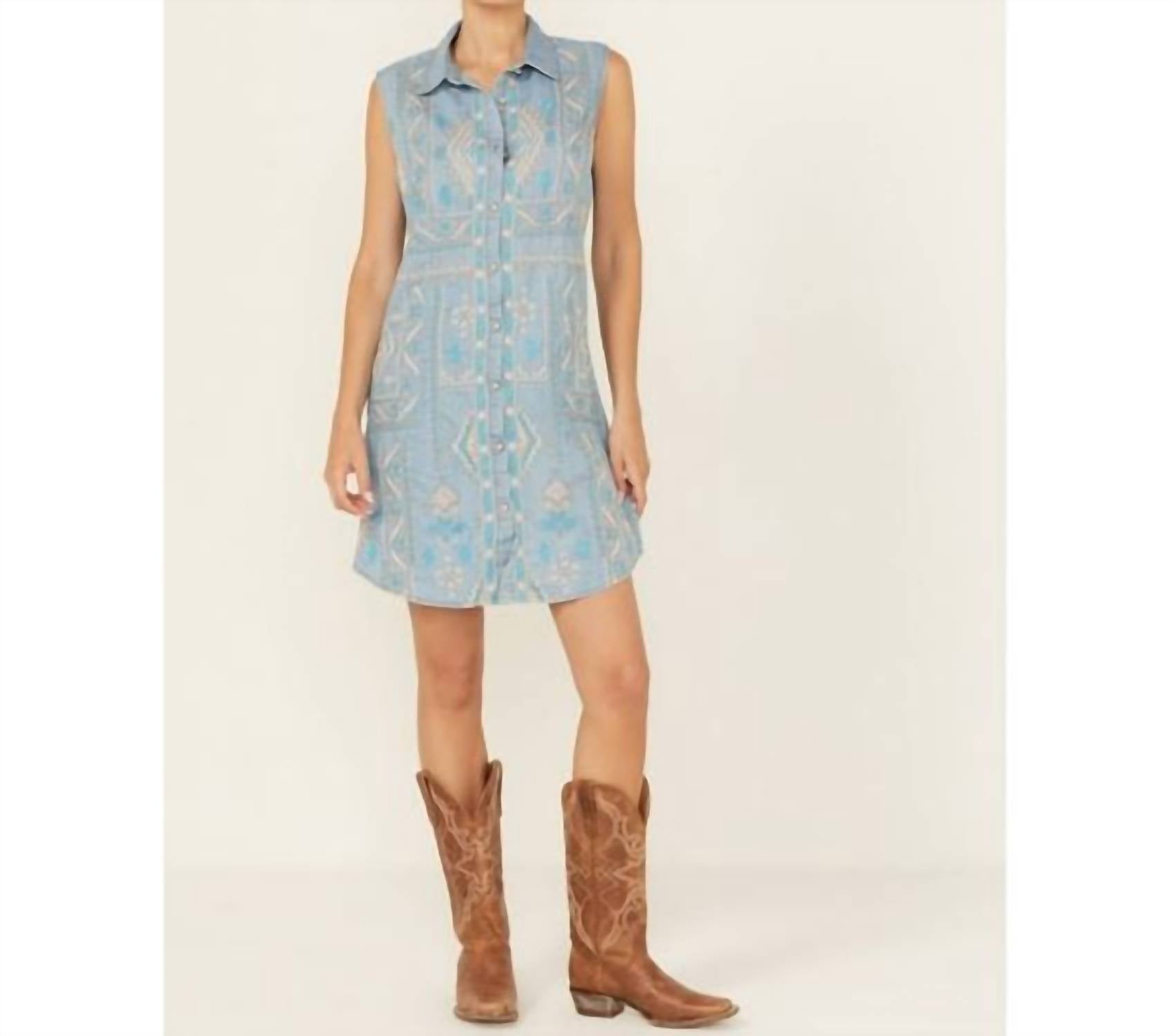 Scully - Embroidered Button Front Denim Mini Dress
