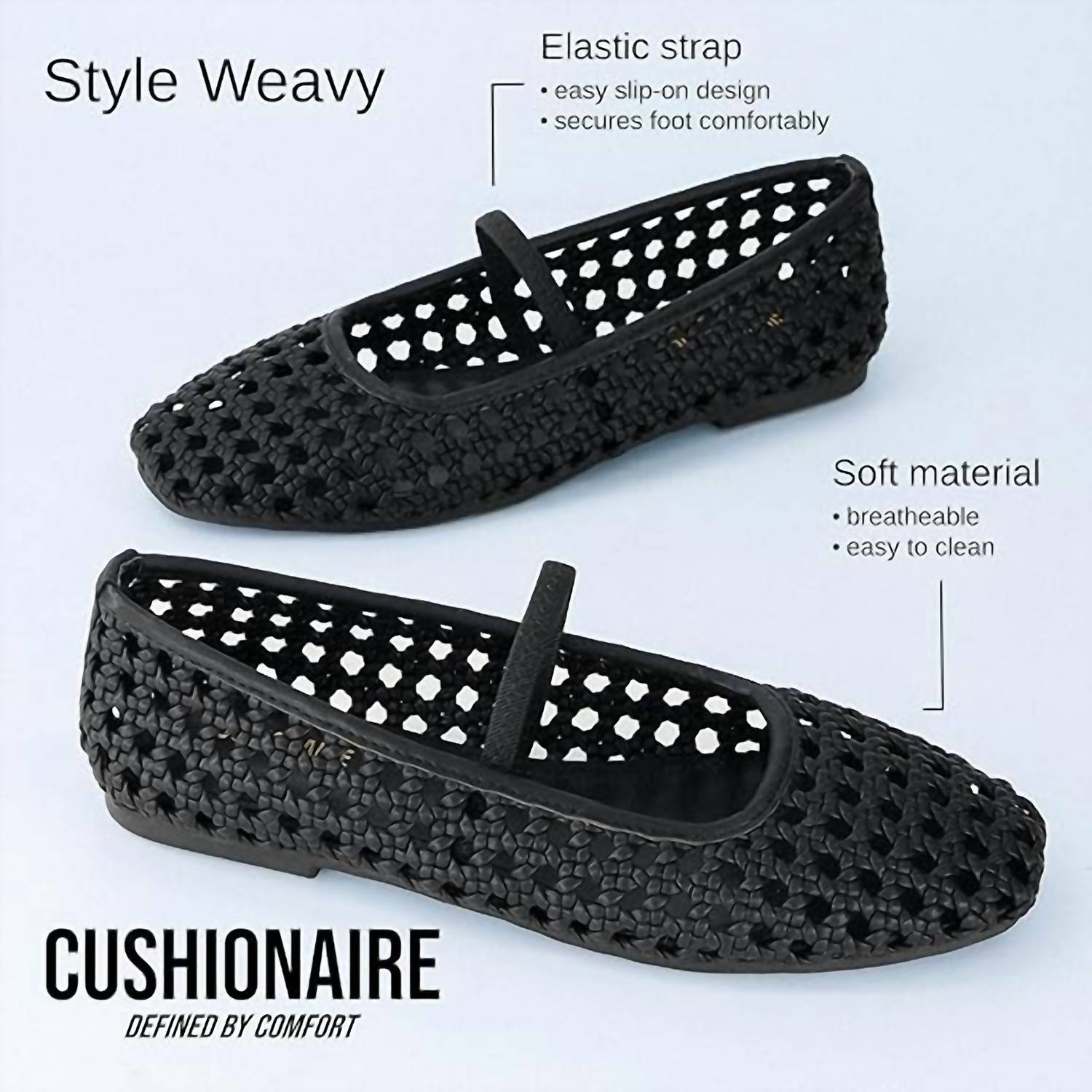 Cushionaire - Women's Weavy Squared Toe Woven Ballet Fla