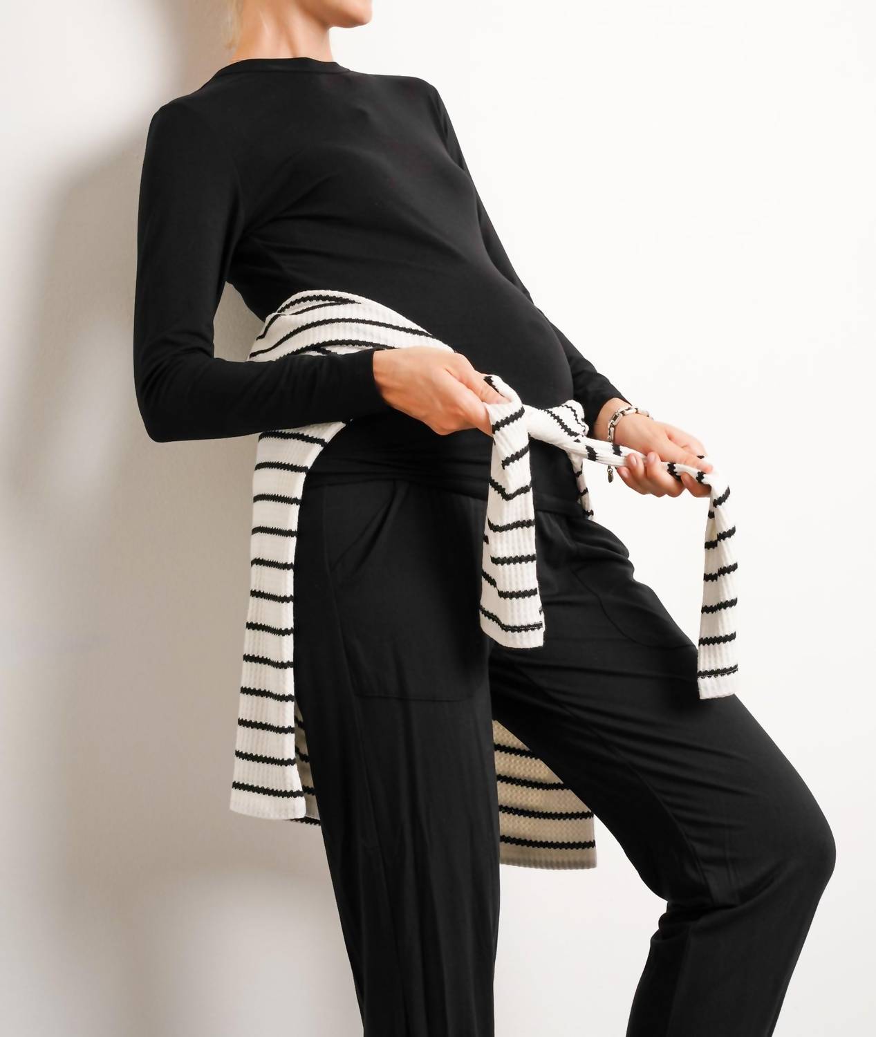 NOM Maternity Liv Long Sleeve Tee in black - women's long sleeve top - alternate view