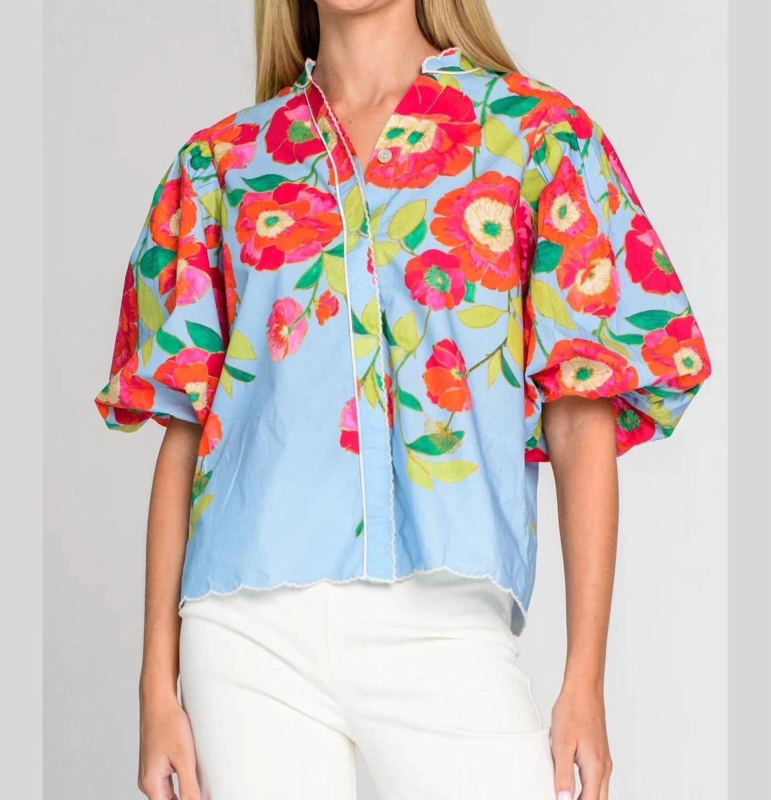 Elizabeth James The Label - Edie Elastic Cuff Balloon Sleeves Top