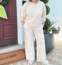 Softies - Terry Cropped Sleeve Crew Neck With Wide Leg Pants