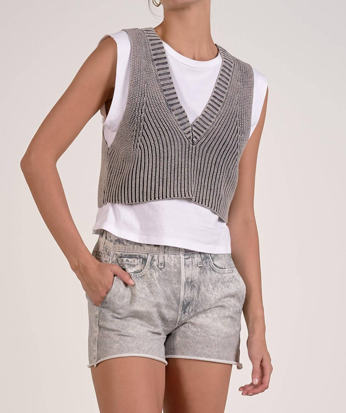 Elan - Two Fer Sleeveless Sweater Top