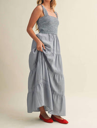 Mustard Seed Square Neck Smocked Tiered Maxi Dress in denim - women's dress - alternate view
