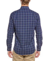 Scott Barber Canclini Compact Twill Plaid Shirt in navy - men's shirt - detail view