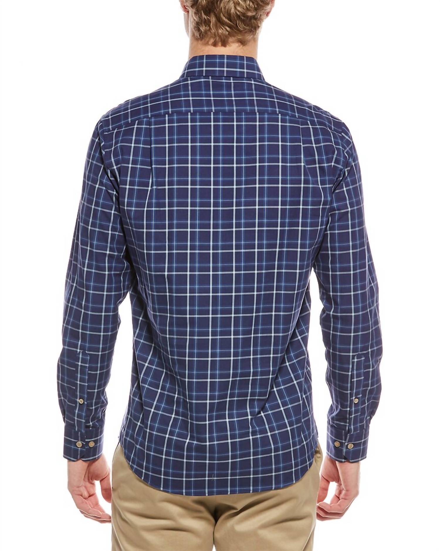 Scott Barber Canclini Compact Twill Plaid Shirt in navy - men's shirt - detail view