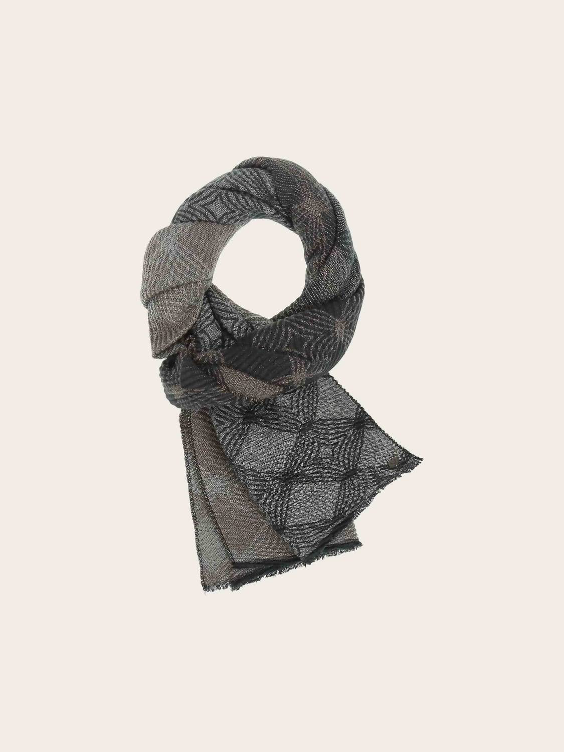 V. FRAAS Women's Geo Metallic Plisse Scarf in sand - women's scarf - detail view
