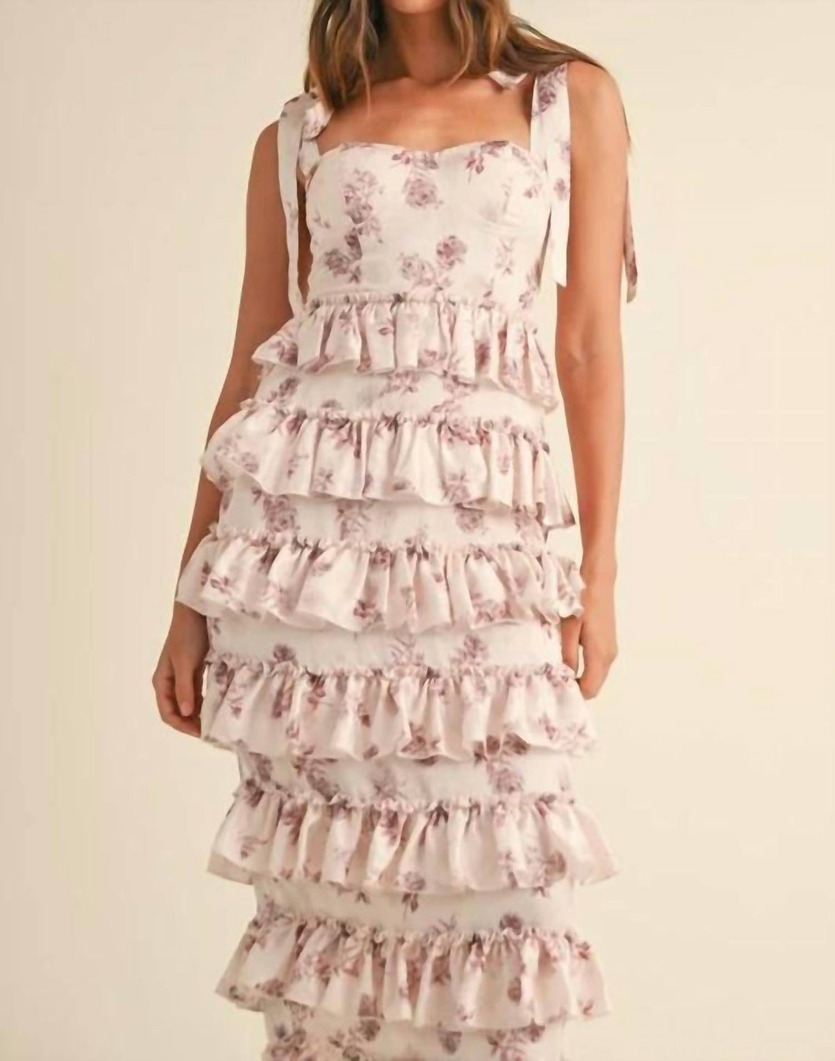 Mable - Floral Print Bustier Midi Dress