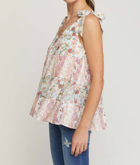 Entro - Mixed Floral Print Tiered Top
