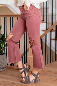Vervet By Flying Monkey - Vintage High Rise Crop Ripped Flare Jeans
