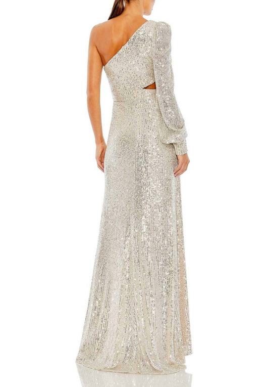 Ieena For Mac Duggal - Sequined One Shoulder Cut Out Gown