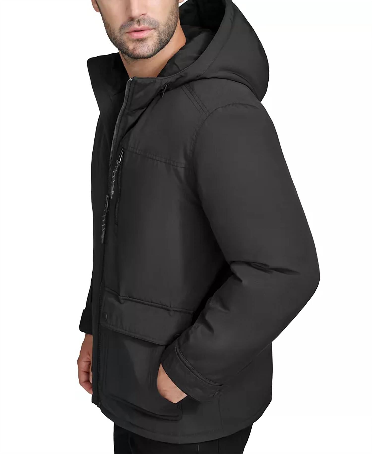 COLE HAAN Down Puffer Insulated Hooded Full Zip Jacket in black - men's jacket - alternate view
