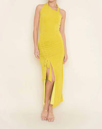 Fore Collection - Ruched Drawstring Sleeveless Halter Dress