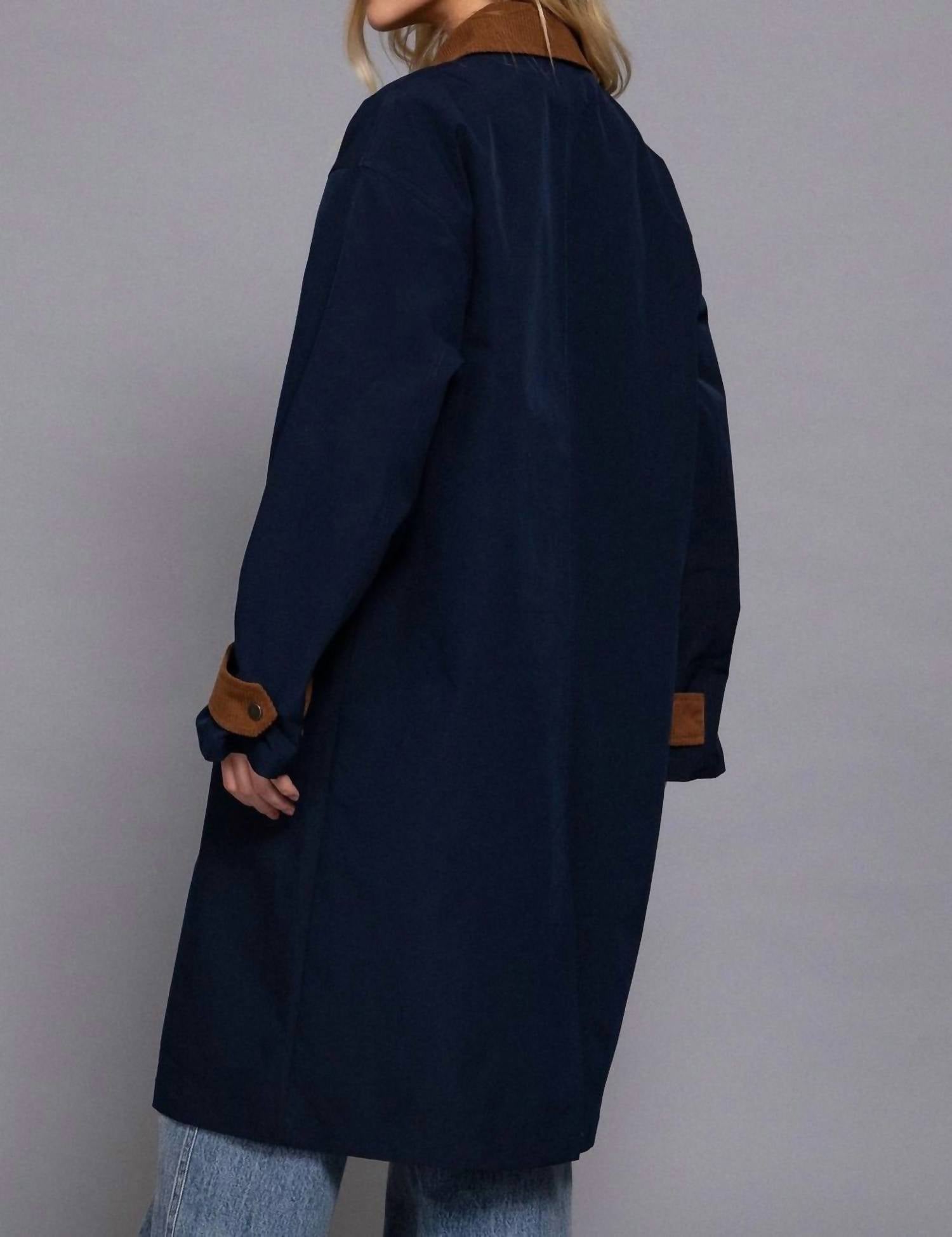 Active Basic - Long Sleeve Contrast Collar Button Down Trench Coat