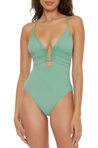 Becca By Rebecca Virtue - Plunge Neck One Piece Swimsuit