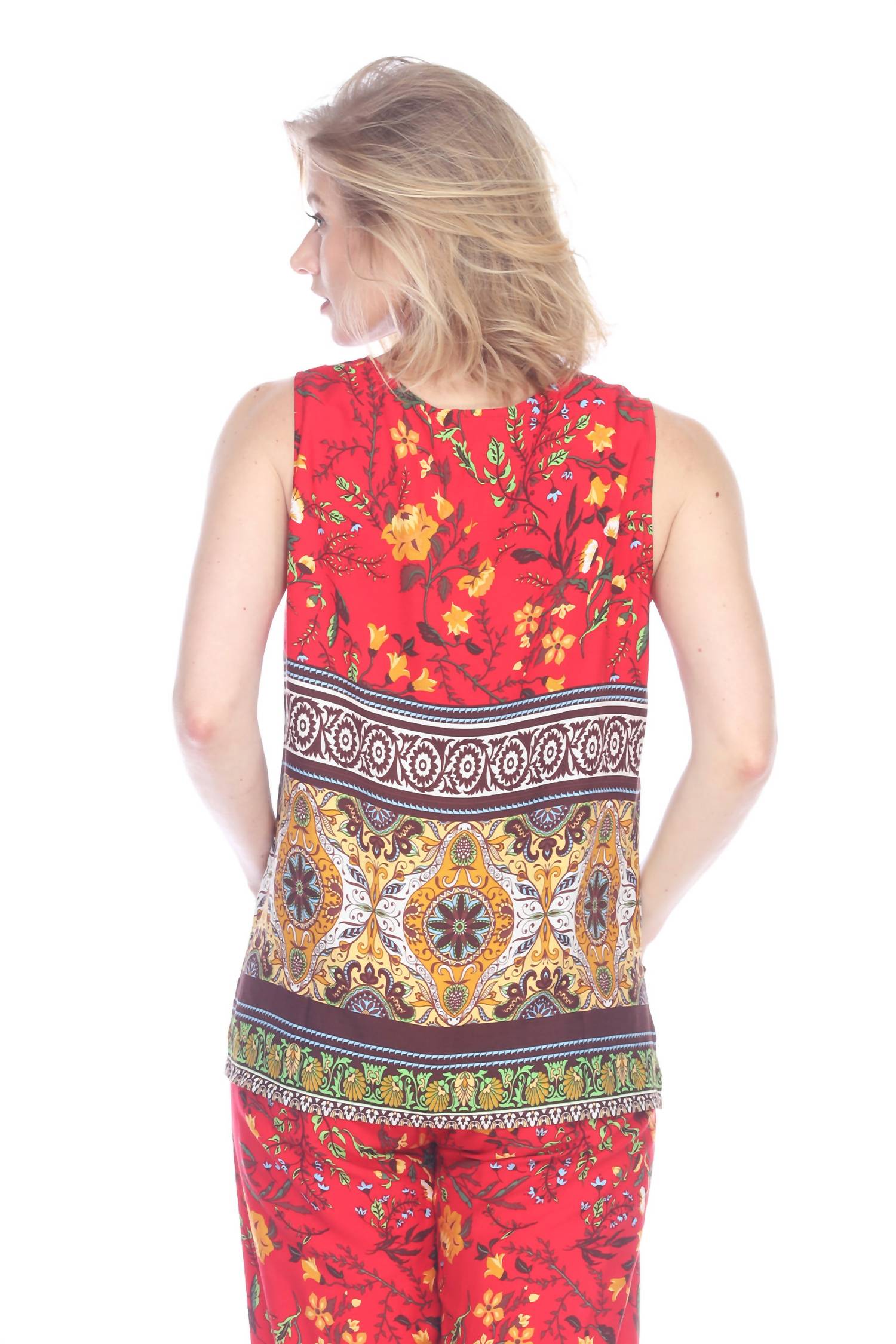 Paparazzi - Rayon Border Print Scoop Neck Tank Top