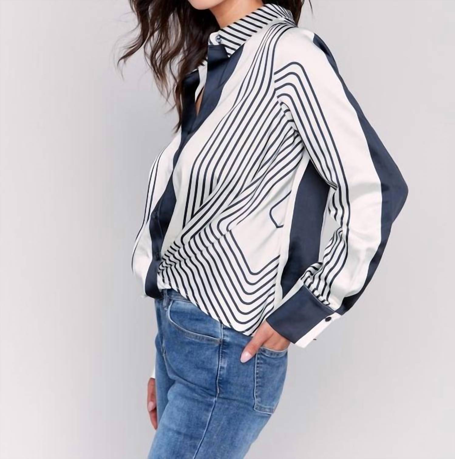 Charlie B - Printed Satin With Front Twist Detail Top