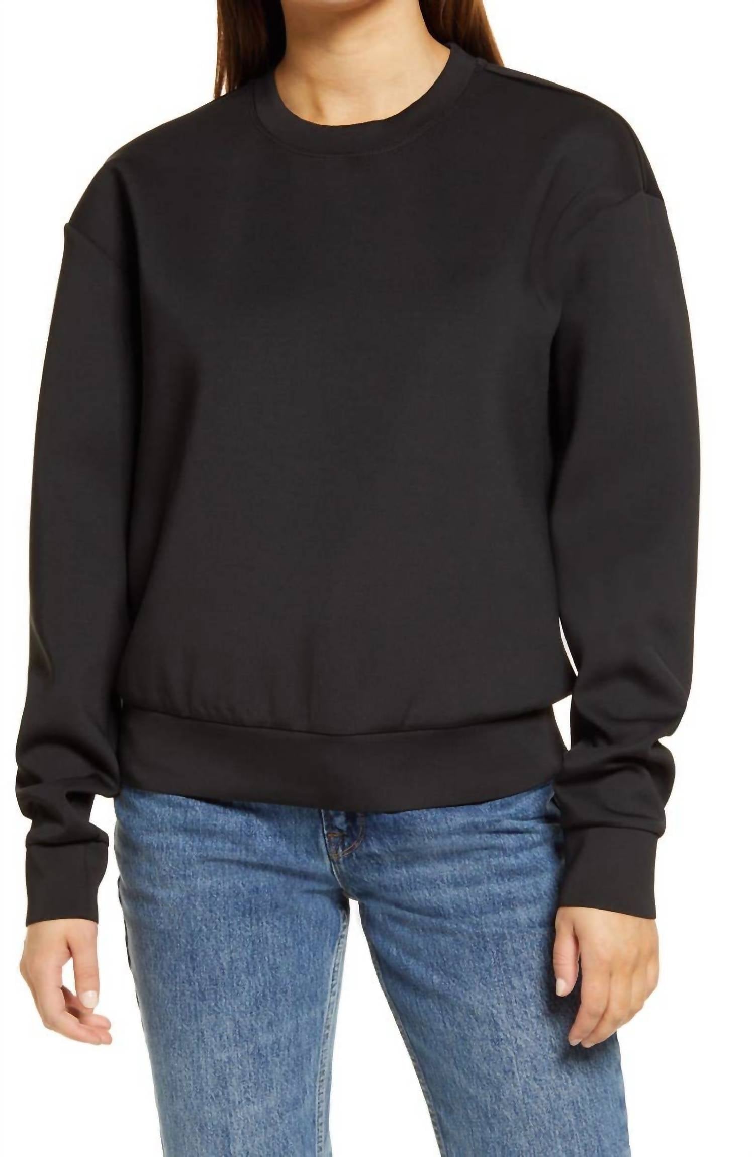 GOOD AMERICAN Women's Scuba Boyfriend Crewneck Sweatshirt in black - women's top