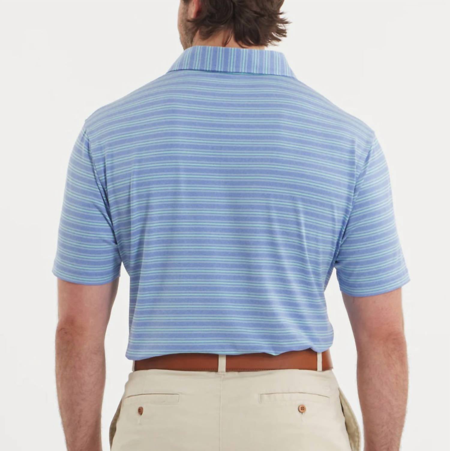 Southern Marsh Maybourne Featherlight Stripe Polo Shirt in lilac mint - men's shirt - detail view