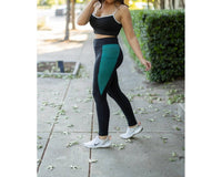 Julia Rose Gracie Panel Full Length Leggings in green 1 - women's pants - alternate view