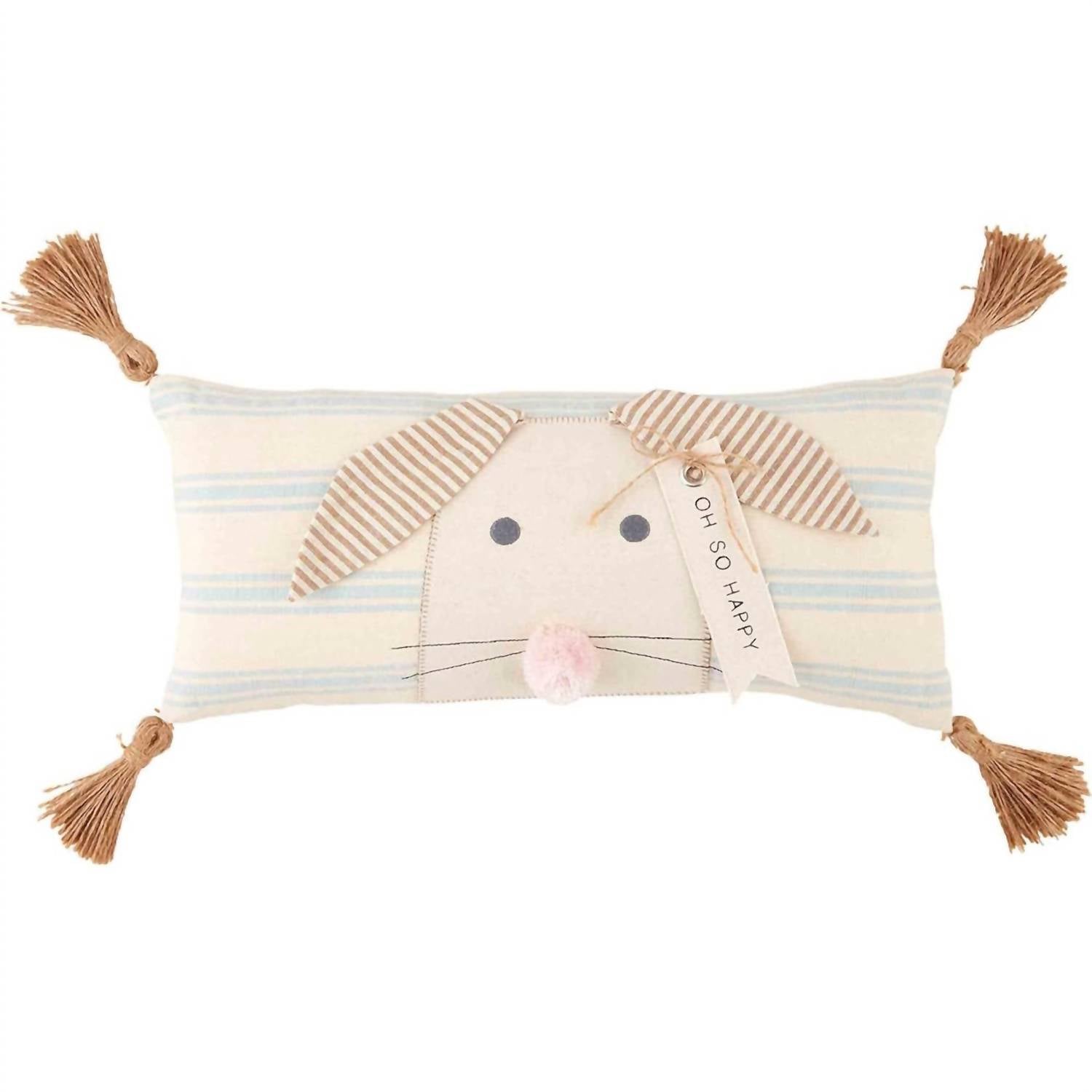 Mudpie - Oh So Happy Bunny Striped Pillow