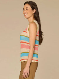 Democracy - Wavy Scallop Edge Stripe Sweater Tank Top