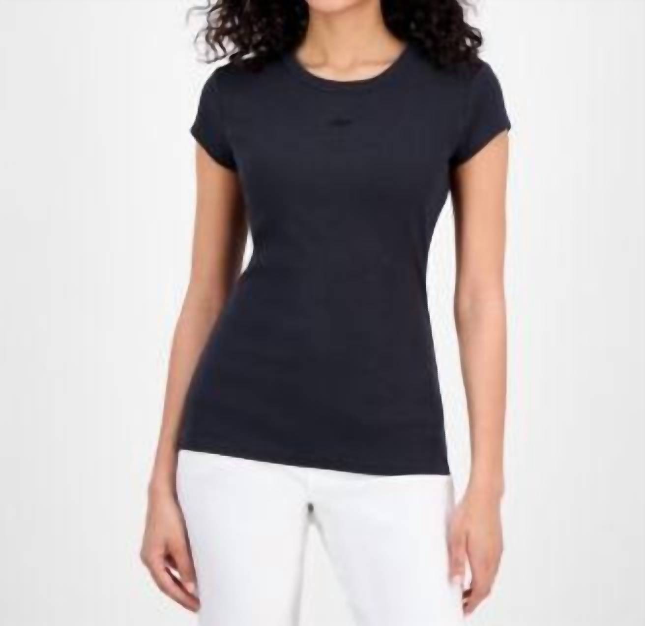 Hugo Boss Ribbed Open-back Short Sleeve Shirt in black - women's t-shirt
