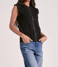 Elan - Irene Sleeveless Zip Up Sweater Vest Hoodie
