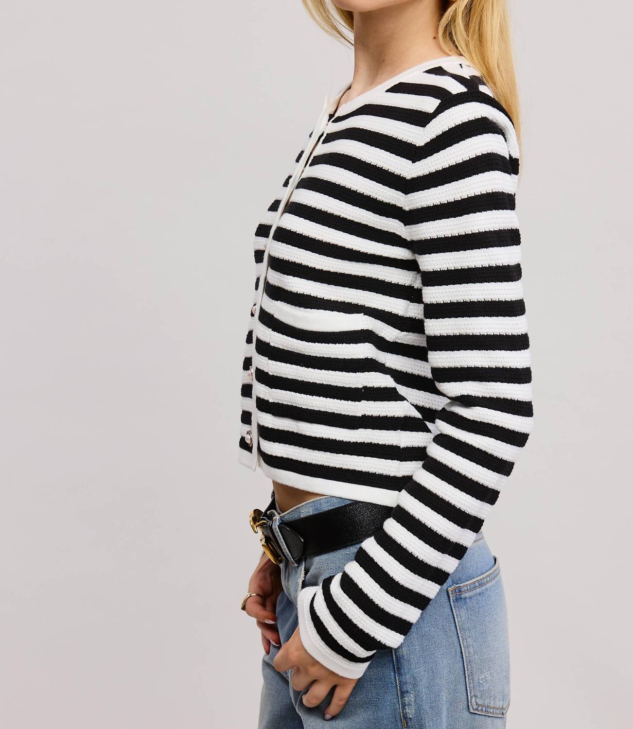 Mimosa - Pearl Embellishment Striped Cardigan
