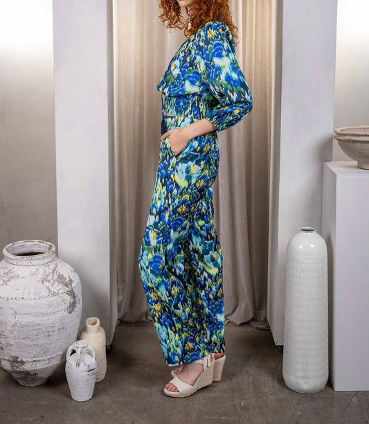 Paparazzi - Ikat Print Peasant Top With Shirred Midriff