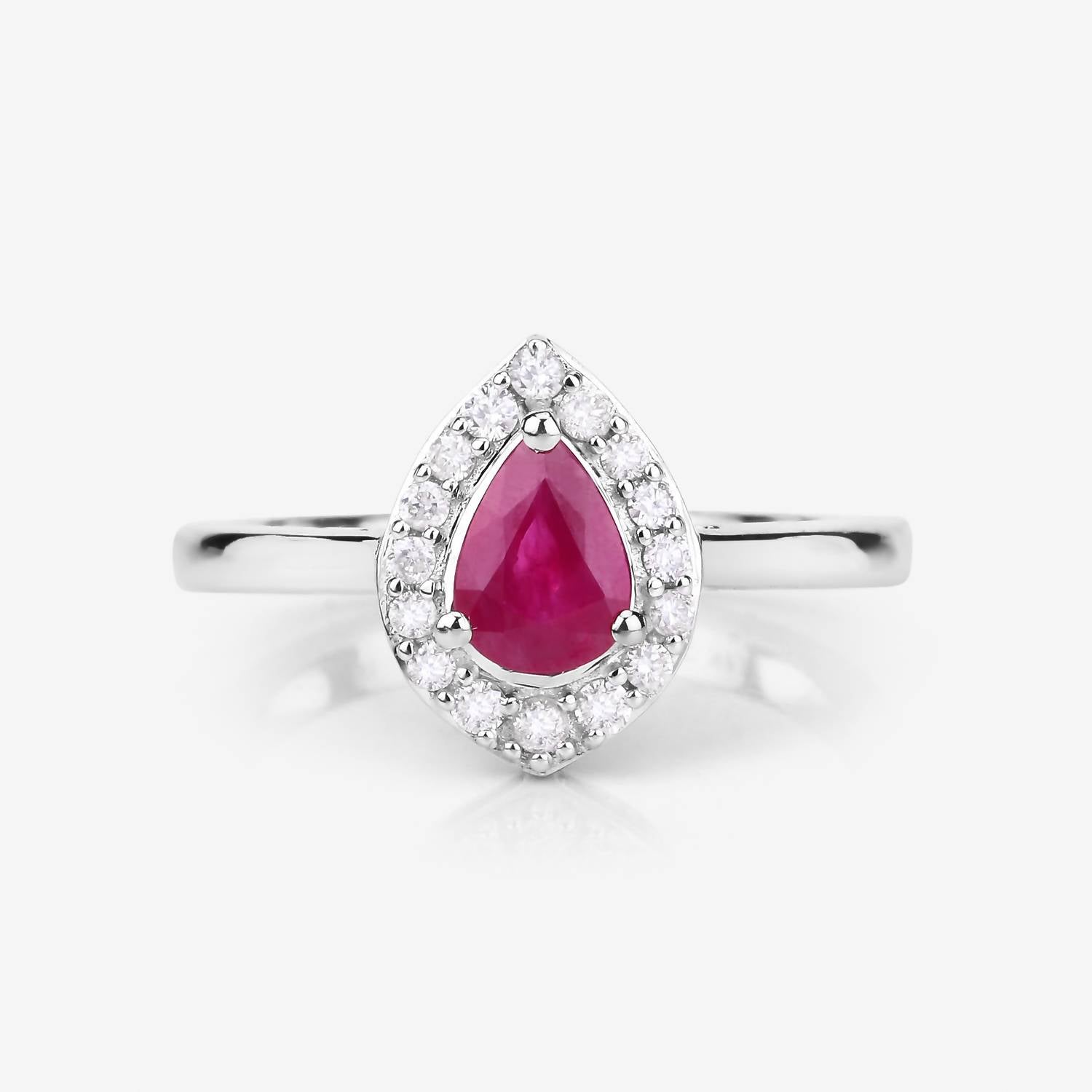 Diana M Jewels Women's Pear Natural Ruby Fashion Ring (0.92 Ct) - Delicate in 14k white gold - women's jewelry