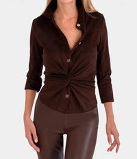 GRETCHEN SCOTT Ultra Suede Twist & Shout Top in brown - women's blouse