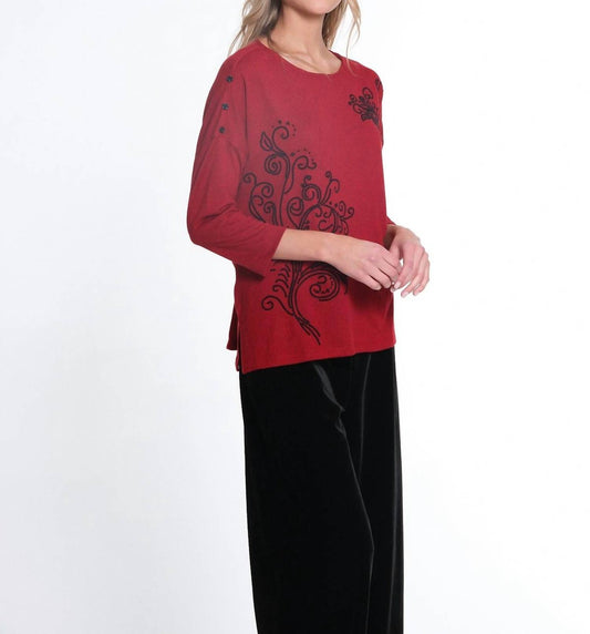 Multiples - Dolman 3/4 Sleeve Wide Neck with Sequin Print Top