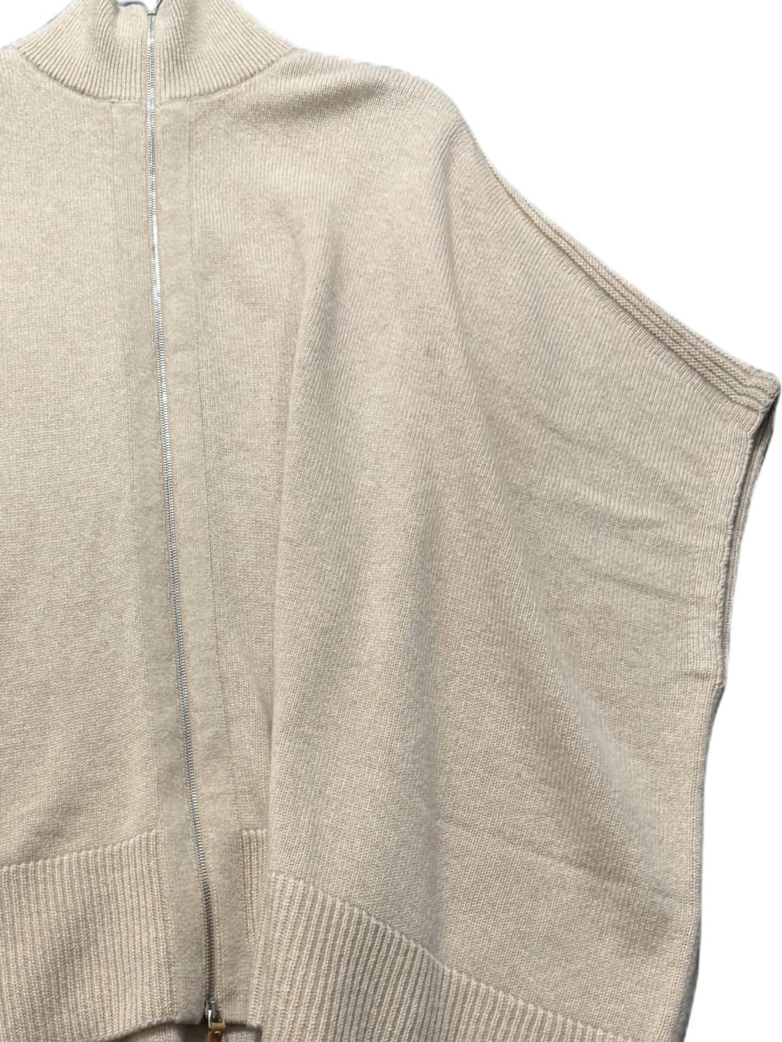 Lafayette 148 Women's Zip Up Poncho in dune - women's sweater - detail view