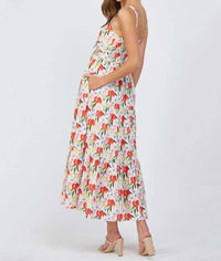 Fate Cut Out Tie Front Floral Maxi Dress in cream - women's dress - detail view