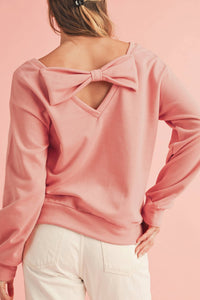 Shewin - Bowknot Round Neck Sweatshirt