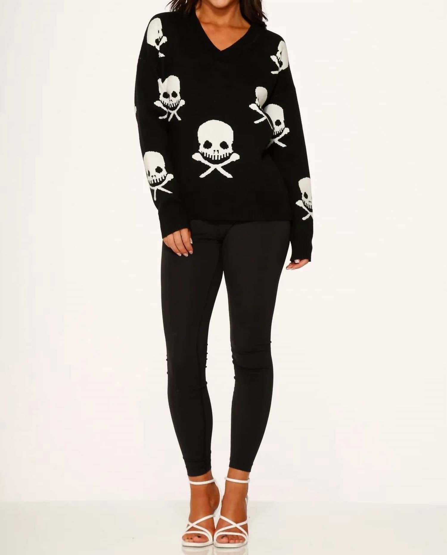 Orchid Bloom - Skulls V-neck Sweater