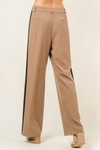 Fore Collection COLOR BLOCKED WIDE LEG PINSTRIPE PANTS in beige - women's pants - detail view