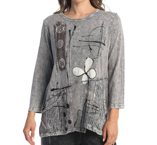 Jess & Jane - Petals Mineral Washed Cotton Wave Pocket Top