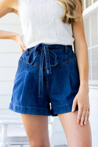 Flying Tomato - Avery Pleated Denim Shorts
