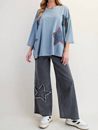 Easel - Mineral Wash Star Patch Boxy Top