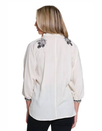 Tru Luxe - Dolman Sleeve Embroidered Button Up Shirt