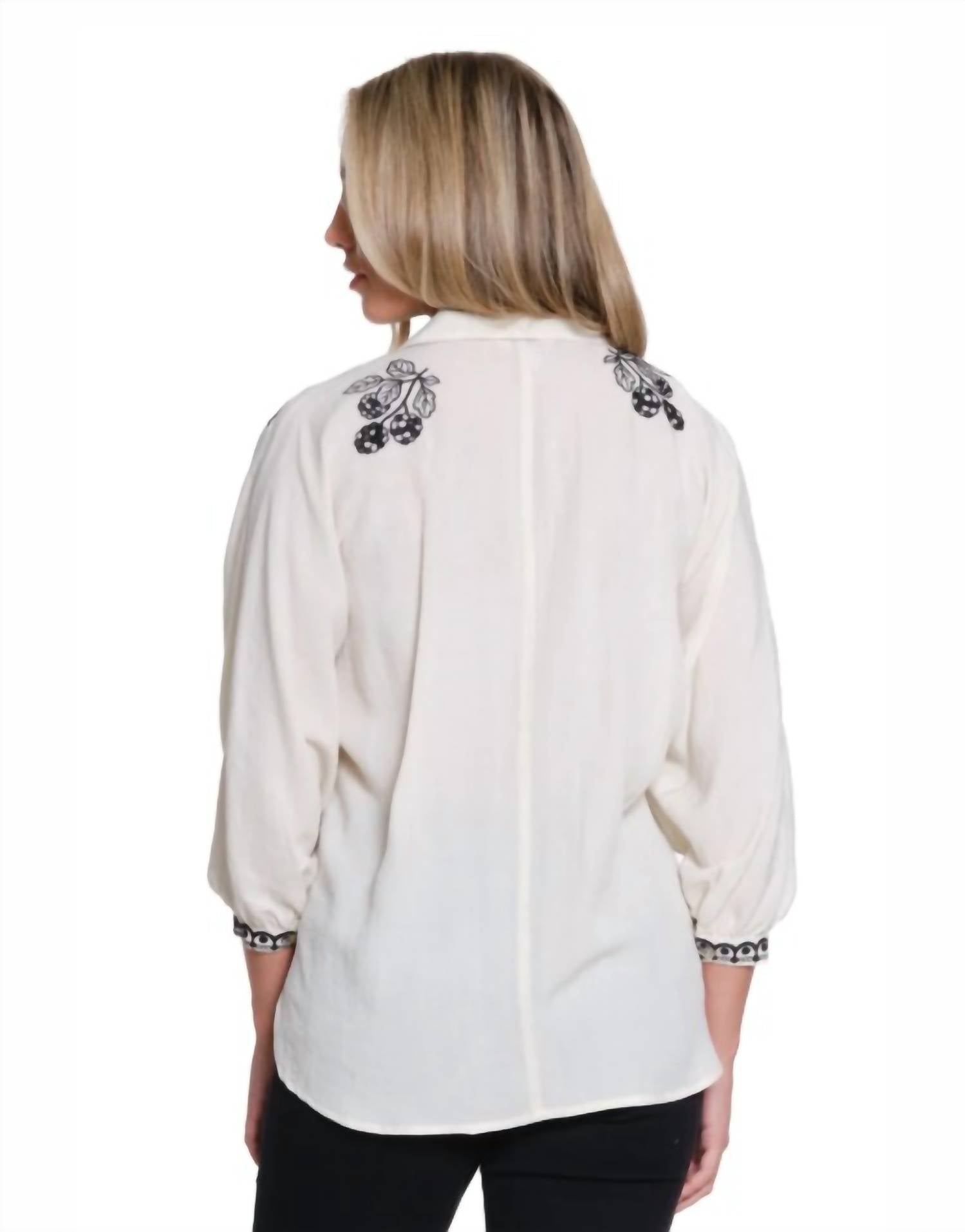 Tru Luxe - Dolman Sleeve Embroidered Button Up Shirt