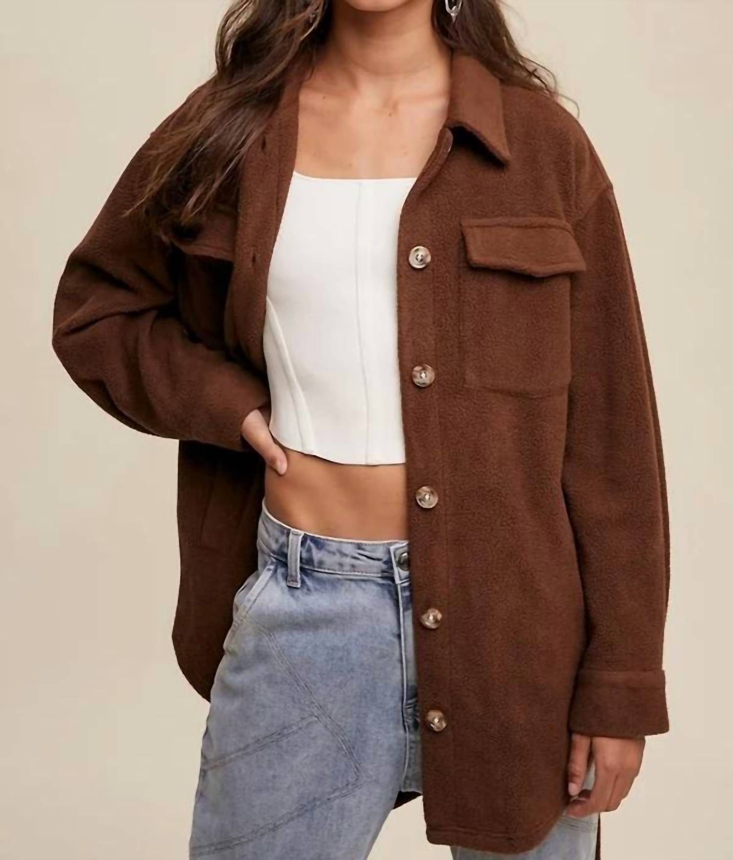Listicle - Soft Teddy Shacket with Tie