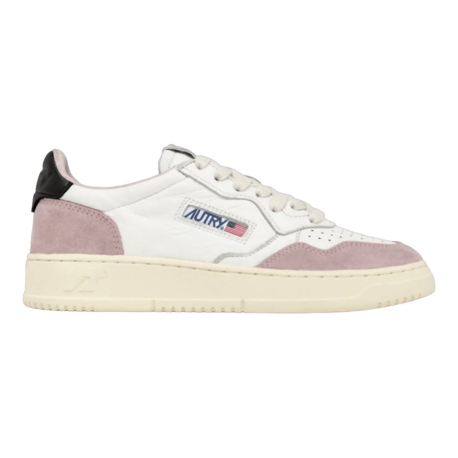 AUTRY Women's Medalist Low Sneakers in white powder pink and black - women's sneaker - detail view