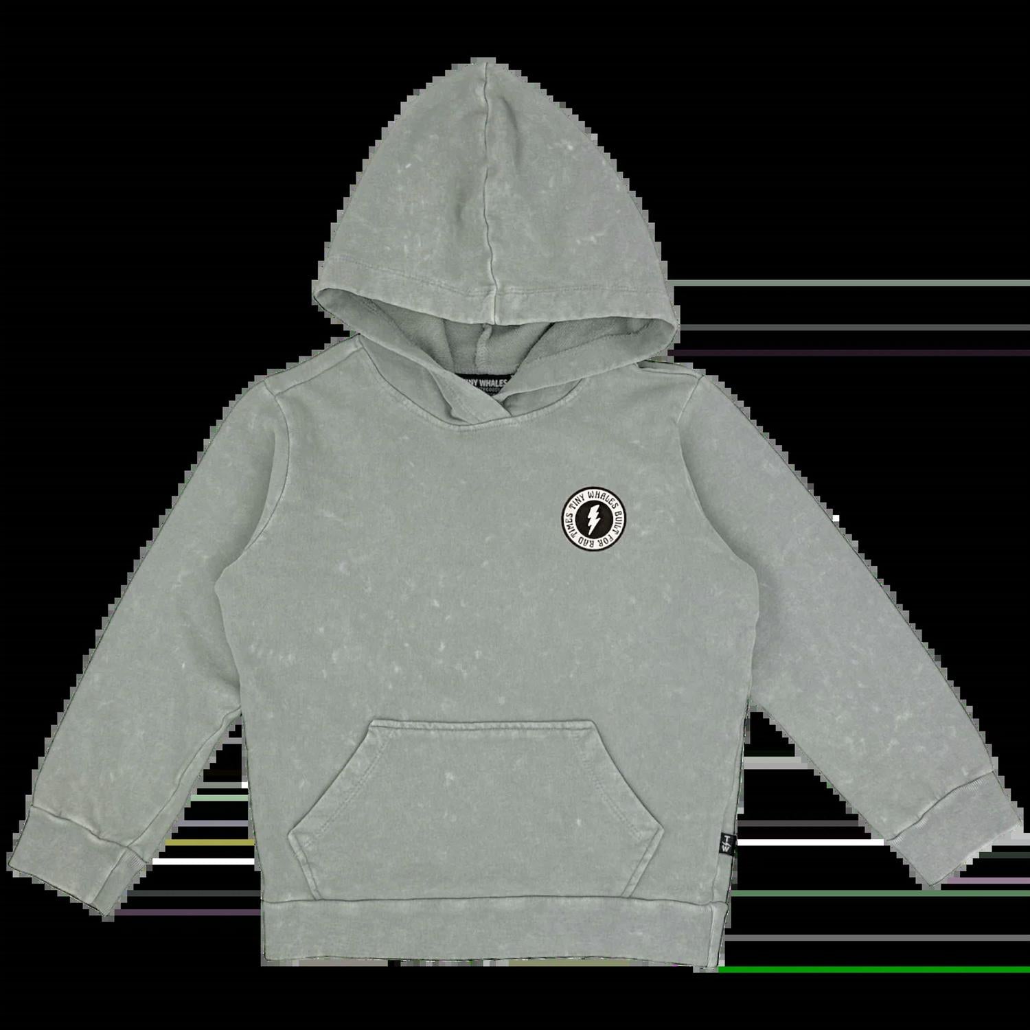 TINY WHALES Kid's Rad Power Hoodie Top in mineral granite - kids' shirt - detail view