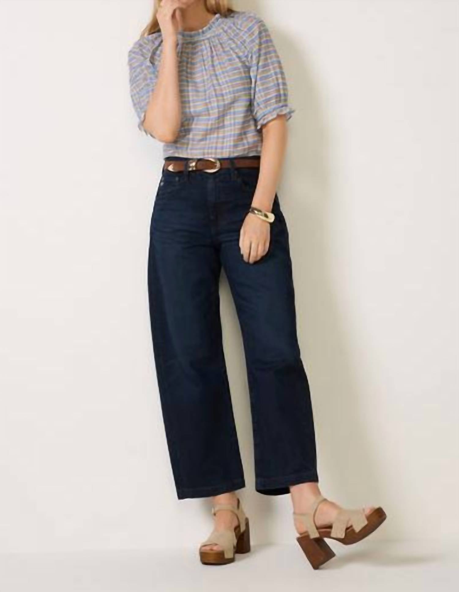 Nation LTD Whitney Ruffle Top in coastal plaid - women's blouse