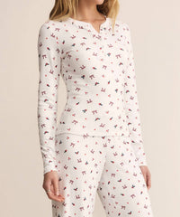 Z Supply Holly Long Sleeve Henley Top in white - women's long sleeve top - detail view